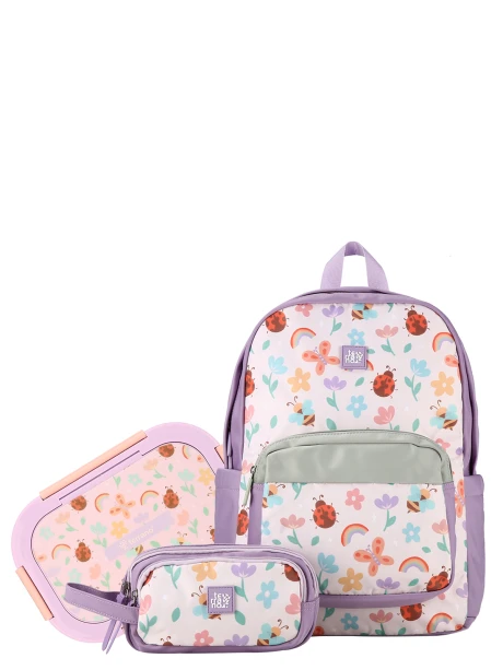 Kit Mochila + Cartuchera + PickBox Tupper Purple Flower