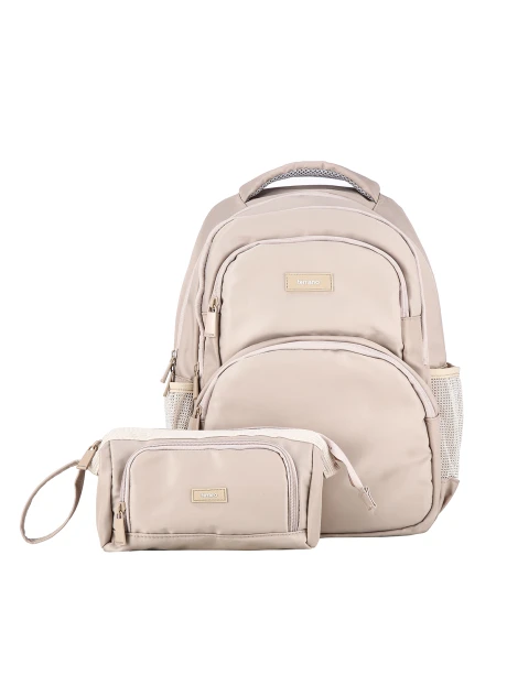 Kit Mochila y Cartuchera Quid AirFlow Beige